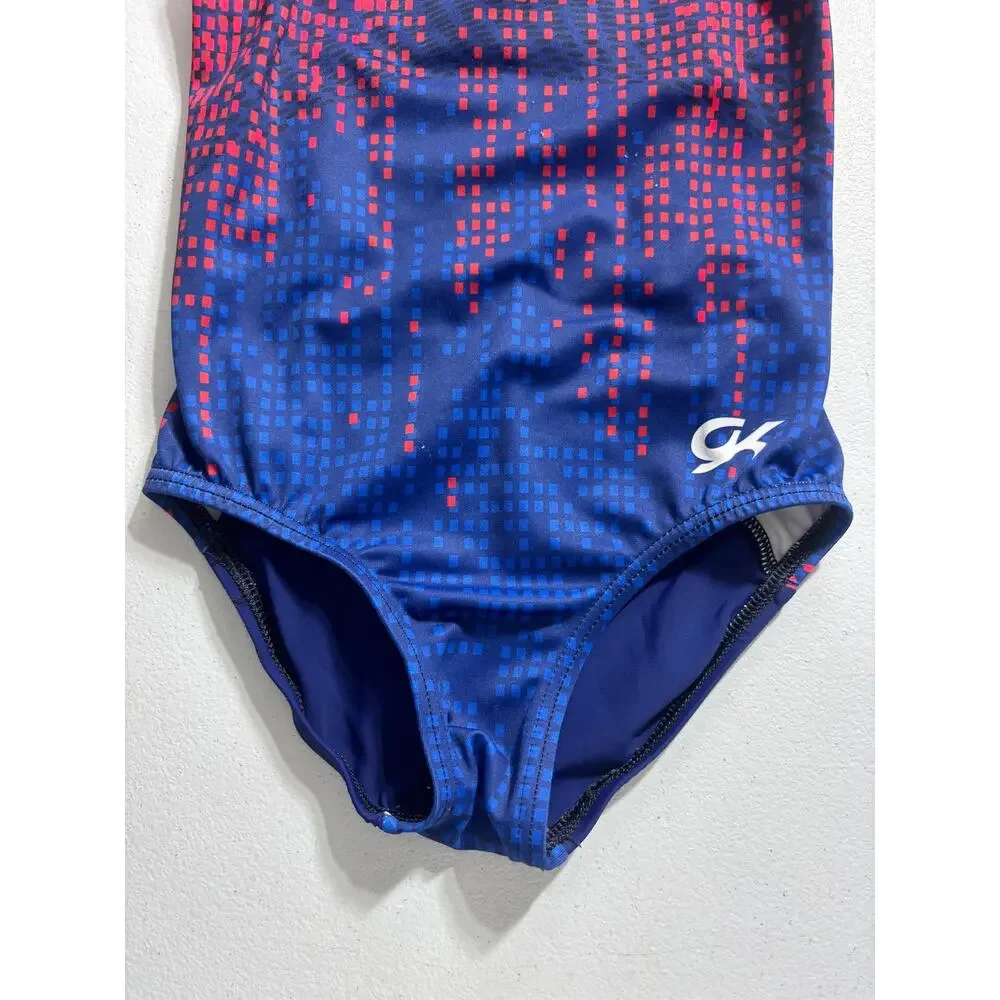 GK Gymnastics Blue and Orange Geometric leotard Size Child Medium